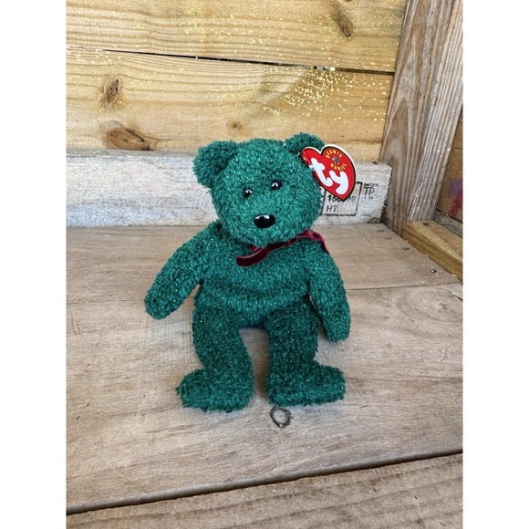 2001 Ty Beanie Baby "Holiday Teddy" Retired Bear Dark Green Beanie Baby - Picture 2 of 15